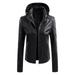 JDEFEG Winter Clothes for Women Petite Womens Long Sleeve Leather Jacket Motorcycle Leather Jacket Pu Leather Jacket Fashion Womens Jacket Coat with Detachable Hat Light Tan Jacket Pu Black M
