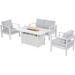 Superjoe Outdoor Furniture Set w/CSA Certified 54in Propane Gas Fire Pit Table 4 Seats Aluminum Patio Conversation Sofa with 5in Olefin Cover Cushions White