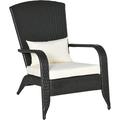 Patio Adirondack Chair with All-Weather Rattan Wicker Soft Cushions Tall Curved Backrest for Deck or Garden Cream White