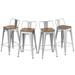 Andeworld Metal Bar Stools Set of 4 Kitchen Counter Height Barstools (24 Silver Wood Top Low Back)