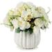 ted Artificial Silk Rose Flowers In Ceramic Faux Flowers Arrangement In Vase With Faux Water Mixed Silk Dahlia Fake Flowers In For Table Decor (Cream)