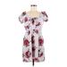 Trixxi Casual Dress - Mini Square Short sleeves: White Floral Dresses - Women's Size Medium