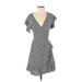 Billabong Casual Dress - Mini Plunge Short sleeves: Gray Dresses - Women's Size Small
