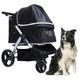 Dog Pram Pushchair Travel Stroller Carrier Pet Strollers for Large Dogs / 2 Cats, Dog Strollers for Large Dogs, Large Pet Dog Stroller Great for Twin or Multiple Pet (Color : Nero)