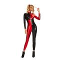 Kepblom Shiny Metallic Unitard Turtleneck Long Sleeve Footless Zentai Suit Catsuit Dancewear, Red&black, Small