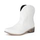 Remxi Womens Western Cowboy boots Ankle Boots Low Chunky Pointed Toe Shoes Cowgirl PU Leathter Boots White UK 5