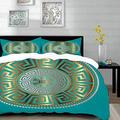 Duvet Cover 3pcs Bedding Set with 2 Pillow Shams,Antique Round Golden Zigzag Pattern Blue Antique Mandala Gold Silver Black Greek Key O,Soft Microfiber Quilt for Kids Teens Adults with 2 Pillowcases