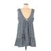 Shein Casual Dress - Mini Plunge Sleeveless: Blue Floral Dresses - Women's Size 6