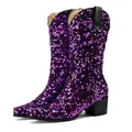 Bottes mi-mollet à talons épais pour femmes chaussures brillantes paillettes grill Bling Bling