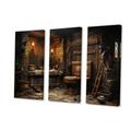 Winston Porter Bathroom Toilet Rustic Comfort On Canvas 3 Pieces Print Metal in Brown/Yellow | 32 H x 48 W x 1 D in | Wayfair