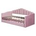 Everly Quinn Varad Daybed w/ Trundle Upholstered/Velvet, Leather in Pink | 40.71 H x 42.71 W x 81.41 D in | Wayfair