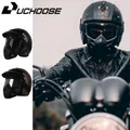 Uchoose Leder Retro Motorrad Helm offenes Gesicht Helm Roller Helme Chopper Casco Moto Vespa Vintage