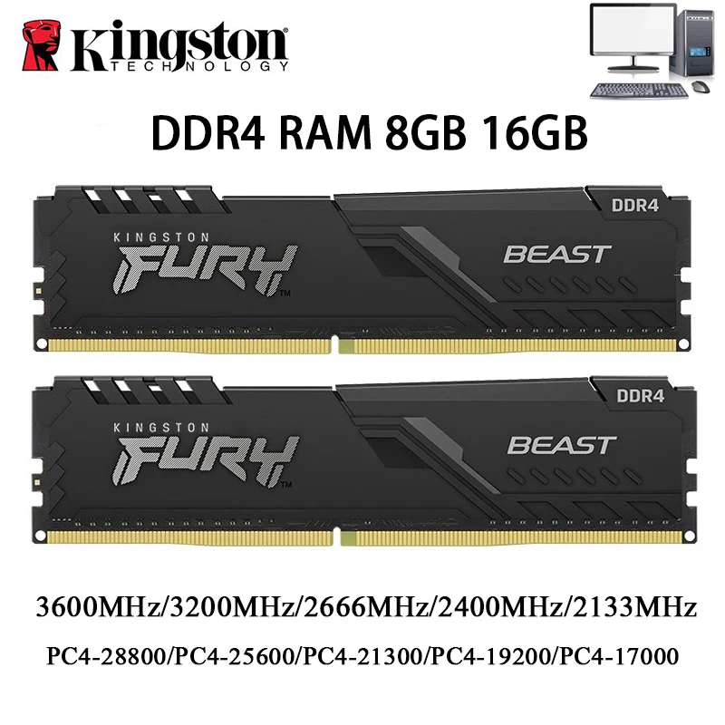 Kingston BEAST Memoria DDR4 RAM desktop 32GB 16GB 8GB 3600 3200 2666 2400 MHz Memoria 288Pin DDR4 DIMM 1.2V PC4-21300 25600 28800