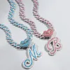 Neue Frauen Initial Name Anhänger Halskette Sexy Mund Brief Iced Out Cuban Link Kette Voller Strass Halsketten Hip Hop Schmuck