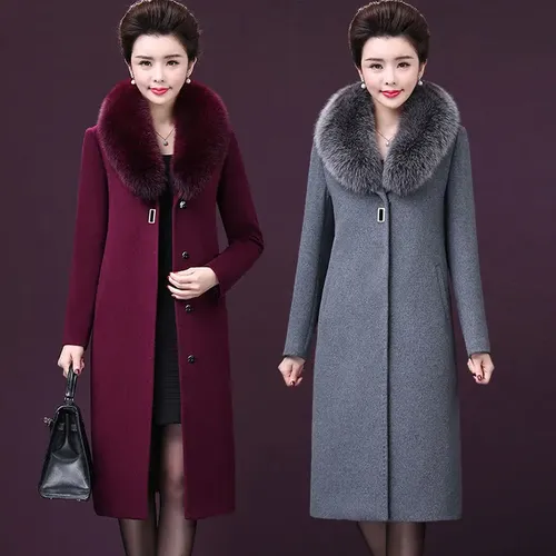 2023 Winter jacke Frauen Mantel großen Pelz kragen Woll mantel lässig weiblich langen Mantel Vintage