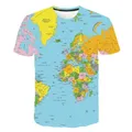 Summer 3D Print World Maps Kids T Shirt Fashion Casual Cartoons Crew Neck T-shirt Boys Girls