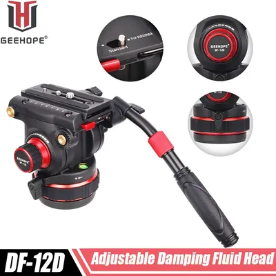 GEEHOPE DF-12D Video Camera Tripod Fluid Head with Flat Base and Adjustable Handle, for Tripod, Monopod and DSLR, Maxload 12kg