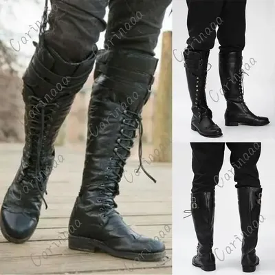 Mittelalterliche Steampunk Cosplay Stiefel Herren Winter Larp Wikinger Pirat PU Leder Schuhe Karneval Party Fancy Knight Stiefel Image