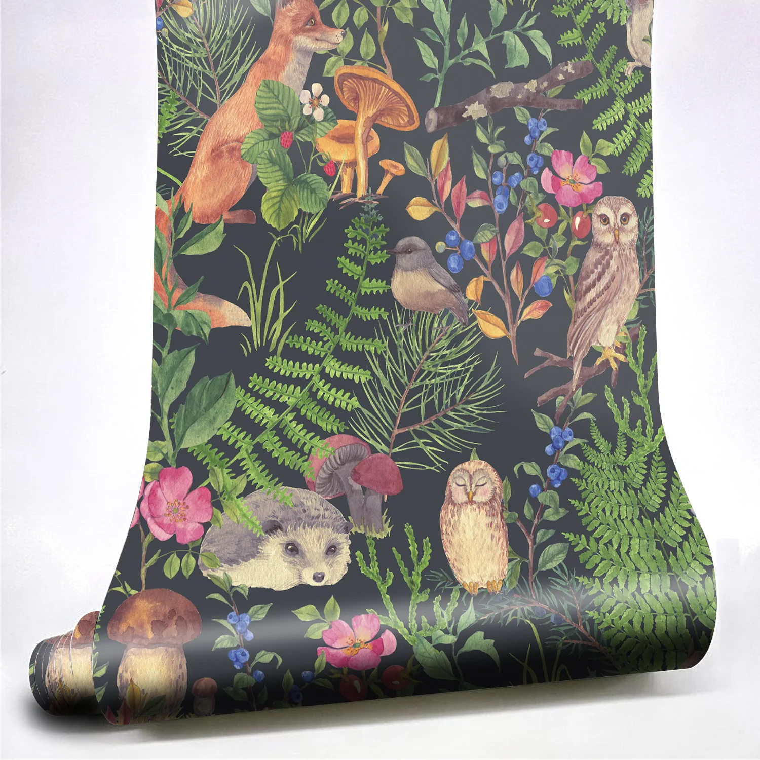 Wald Pflanze Tier Tapete Pilz Blumen Brid Peel & Stick Tapete entfernbare selbst klebende Cartoon Tapete für Baby Kind Image