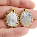 New Oval Medal Virgin Mary Tree Of Life Corss Pendant Pearl Shell CZ Charm Necklace Accessories For