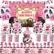 Western Cowboy Birthday Party Decor Disposable Tableware Cup Plate Tablecloth Balloon Dackdrop Pink