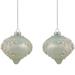 Set of 2 Pastel Green with Icy Snowflakes Christmas Glass Onion Ornaments 4"