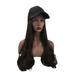 Women Hair Wig One-Piece Hat Wig Long Curly Hair Wig Fashion Elegant Hairpiece with Casual Fashionable Hair Extension with Hat (Dark Brown)