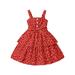 2DXuixsh Fall Dresses for Girls 10-12 Girl s Cute Love Polka Dots Strap Summer Dress for Casual Floral Sundress Girls Clothes Outfit Girls Dress 7 Red Size 90