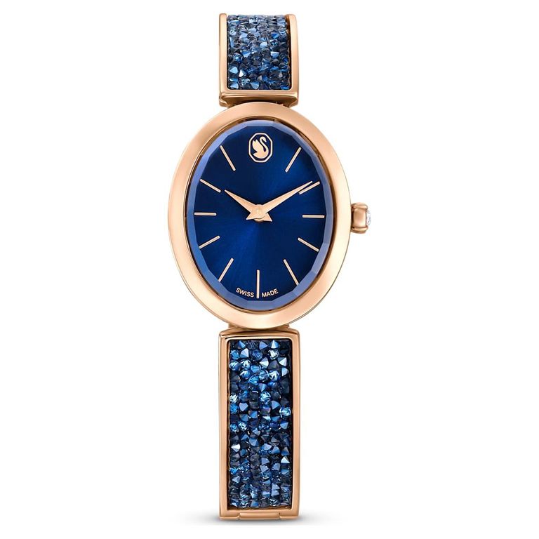 Crystal Rock Oval Watch, Swiss Made, Crystal Bracelet, Rose-Tone Finish - Blue - Swarovski Watches