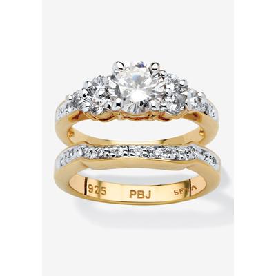 Women's 2 Piece 2.01 Tcw Round Cubic Zirconia Bridal Ring Set In 18K Gold-Plated by PalmBeach Jewelry in Gold (Size 9)