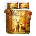 Eveone deer Duvet Cover Single/Double/King/Super King Size Bed Sheets Pillowcase Set lovely animal gentle forest wild autumn maple leaf nature 3d printing Bedding 2/3/4PCS (3,King-220×230cm-3pcs)