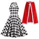 Toddler Baby Girl Christmas Outfits My First Christmas Dress 2PCS Plaid Xmas Midi Santa Claus Dress with Velvet Cape, Black Plaid (Adult), XXL