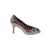 Donald J Pliner Heels: Pumps Stilleto Cocktail Party Brown Print Shoes - Women's Size 8 - Peep Toe