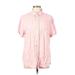 J.Crew Short Sleeve Button Down Shirt: High Neck Cold Shoulder Pink Tropical Tops - Women's Size Large