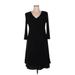Donna Ricco Casual Dress - A-Line V Neck 3/4 sleeves: Black Solid Dresses - Women's Size 14