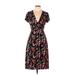 Leith Casual Dress - Wrap V Neck Short sleeves: Black Floral Dresses - Women's Size X-Small