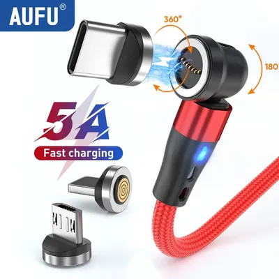 AUFU 540 Drehen Magnetische Kabel 5A Schnelle Lade Typ C Kabel Für iPhone Xiaomi Realme Micro USB Image