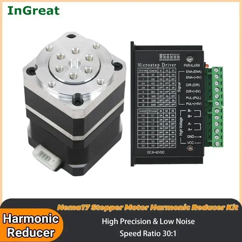 InGreat Mini Harmonic Reducer Harmonic Gear Drive Strain Wave Gear Industrial Robot Manipulator Arm Joint Nema 17 Motor Reducer Image