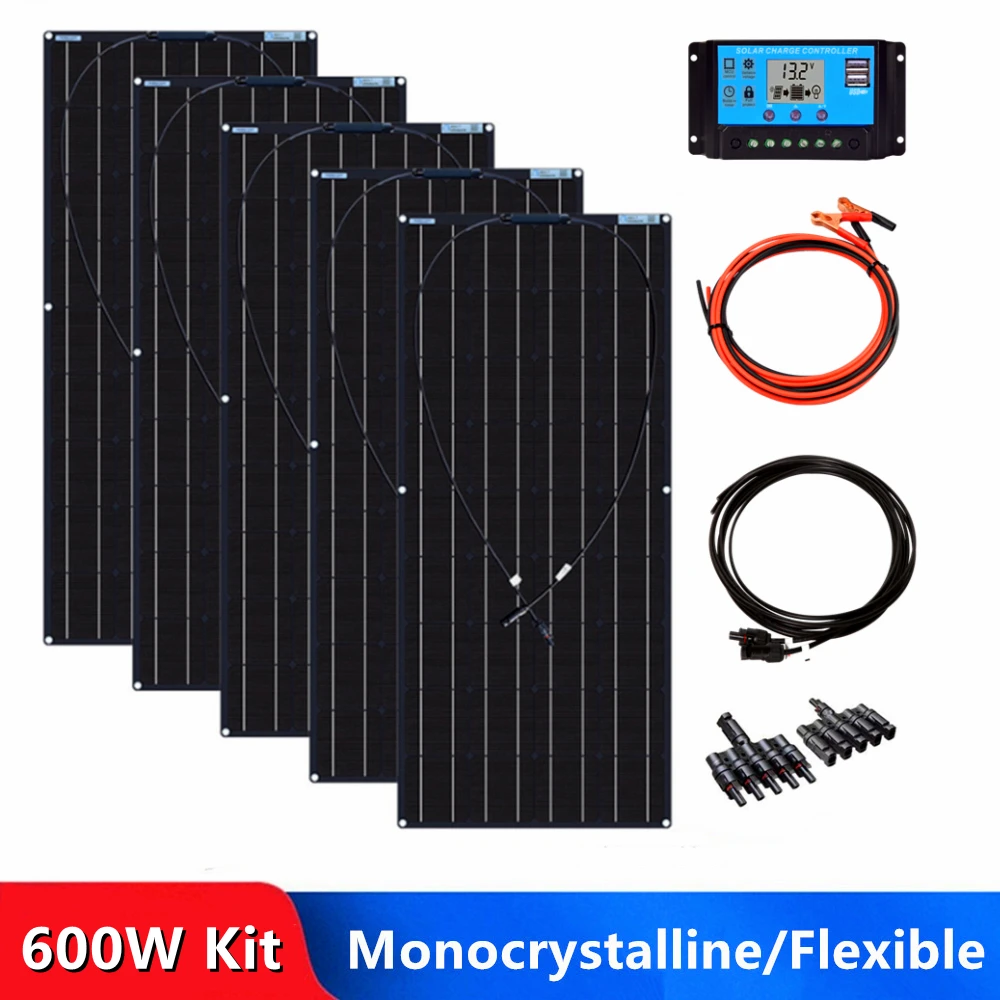 Solar Panel Kit 120W~600W Solar Panel Kit Flexible Monokristalline Zelle 18 Volt 120 Watt Solar Panels 12V 24V Batterie Ladegerät für Home RV Caravan Image