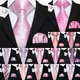 Barry.Wang Pink Silk Mens Tie Hanky Cufflinks Set Peach Salmon Rouge Rose Jacquard Necktie For Male