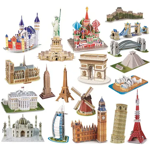 40 stil Welt Berühmte Architektur Gebäude 3D Puzzle Modell Bau 3D Jigsaw Puzzle Spielzeug Für Kinder