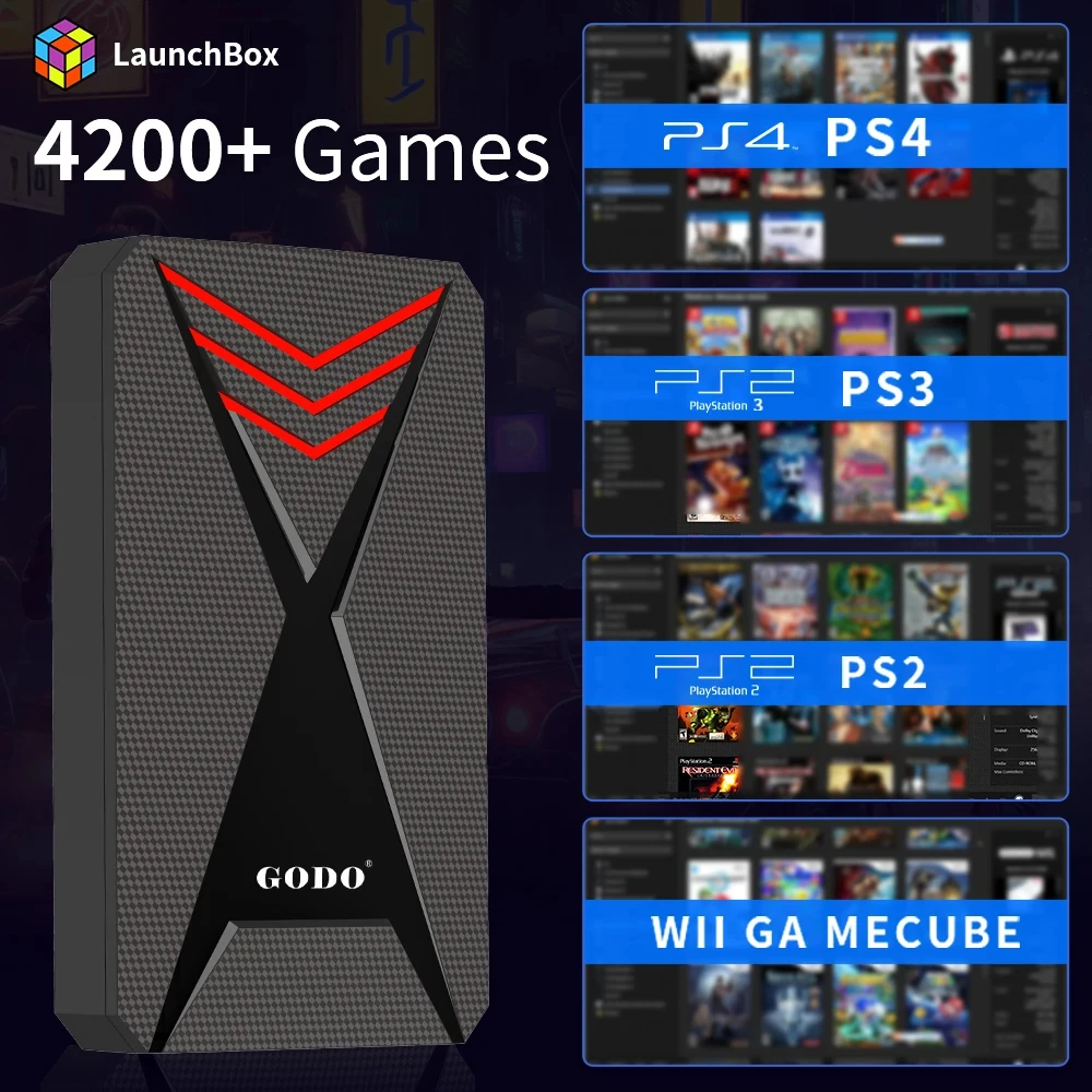 2T Launchbox HDD Retro-Spielekonsolen für PS4/PS3/Gamecube/PS2/Wii/Wiiu/Sega Saturn/SNES mit 4200+ Spielen für Windows PC/Laptop