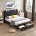 Queen Size Upholstered Bed Frame with Wingback Headboard, 2 Storage Drawers and Shelf