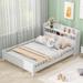 Wood Twin/Full Size Platform Bed with Built-in LED Light, Storage Headboard and Guardrail
