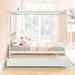 Full Size Canopy Bed with Twin Trundle, Kids Solid Wood Platform Bed Frame w/ Headboard, No Box Spring Needed