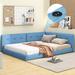 Upholstered Full Size platform bed with USB Ports, Blue for Bedroom