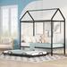 Classic Twin Size Kids House Bed w/ Trundle Metal Bunk Bed Frame, Black