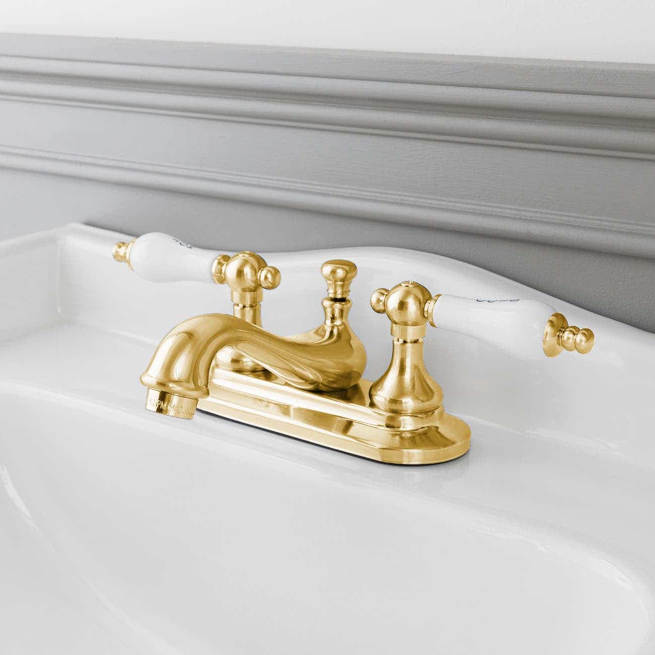 Randolph Morris Teapot Centerset Bathroom Sink Faucet - Porcelain Lever Handles RMB614PL-PB