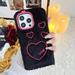 Mantto Case for iPhone 14 Pro Max Cute Plush Fluffy Case Kawaii Love Heart-Shaped Pattern Winter Warm Shockproof Hybrid Lens Protection Phone Cover for iPhone 14 Pro Max Black