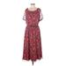 Ava & Aiden Casual Dress - Midi Scoop Neck Short sleeves: Red Floral Dresses - New - Women's Size Medium